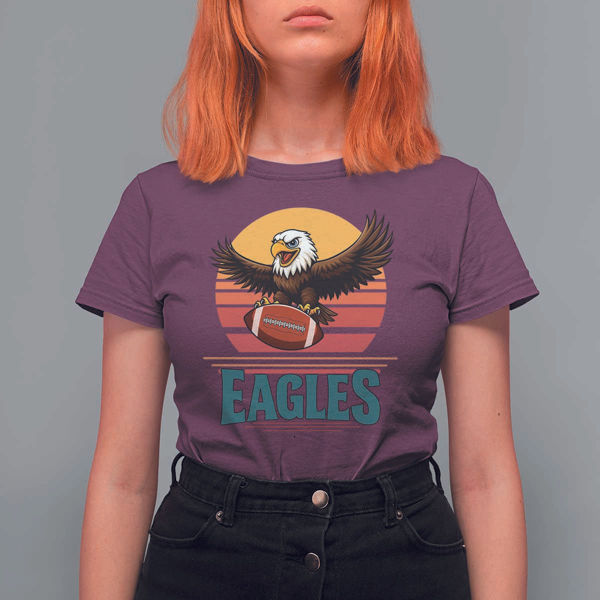 Funny Eagle Football Fan T Shirt For Women Retro Vintage Style - Wonder Print Shop