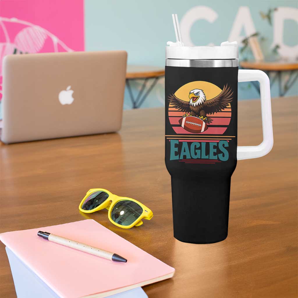 Funny Eagle Football Fan Tumbler With Handle Retro Vintage Style - Wonder Print Shop