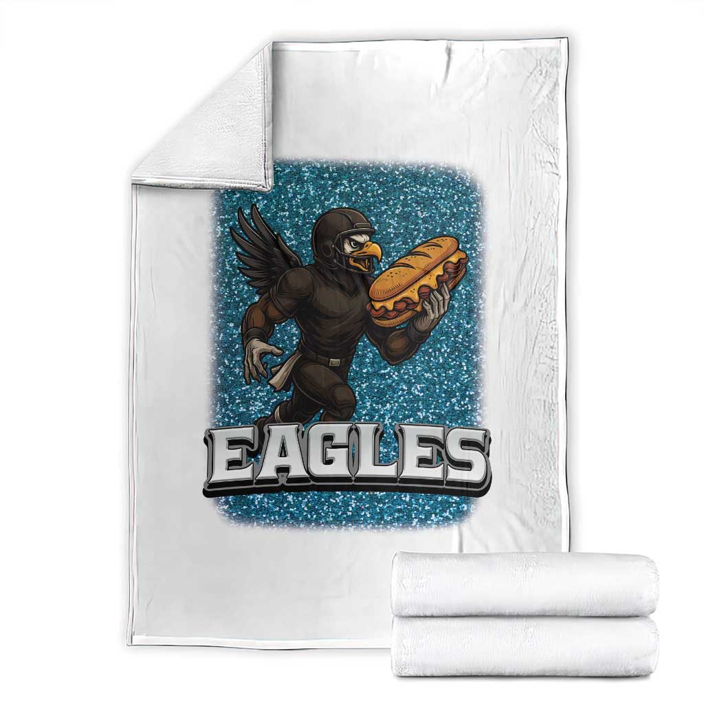 Funny Eagle With Cheesesteak Throw Blanket Football Glitter Print - Wonder Print Shop