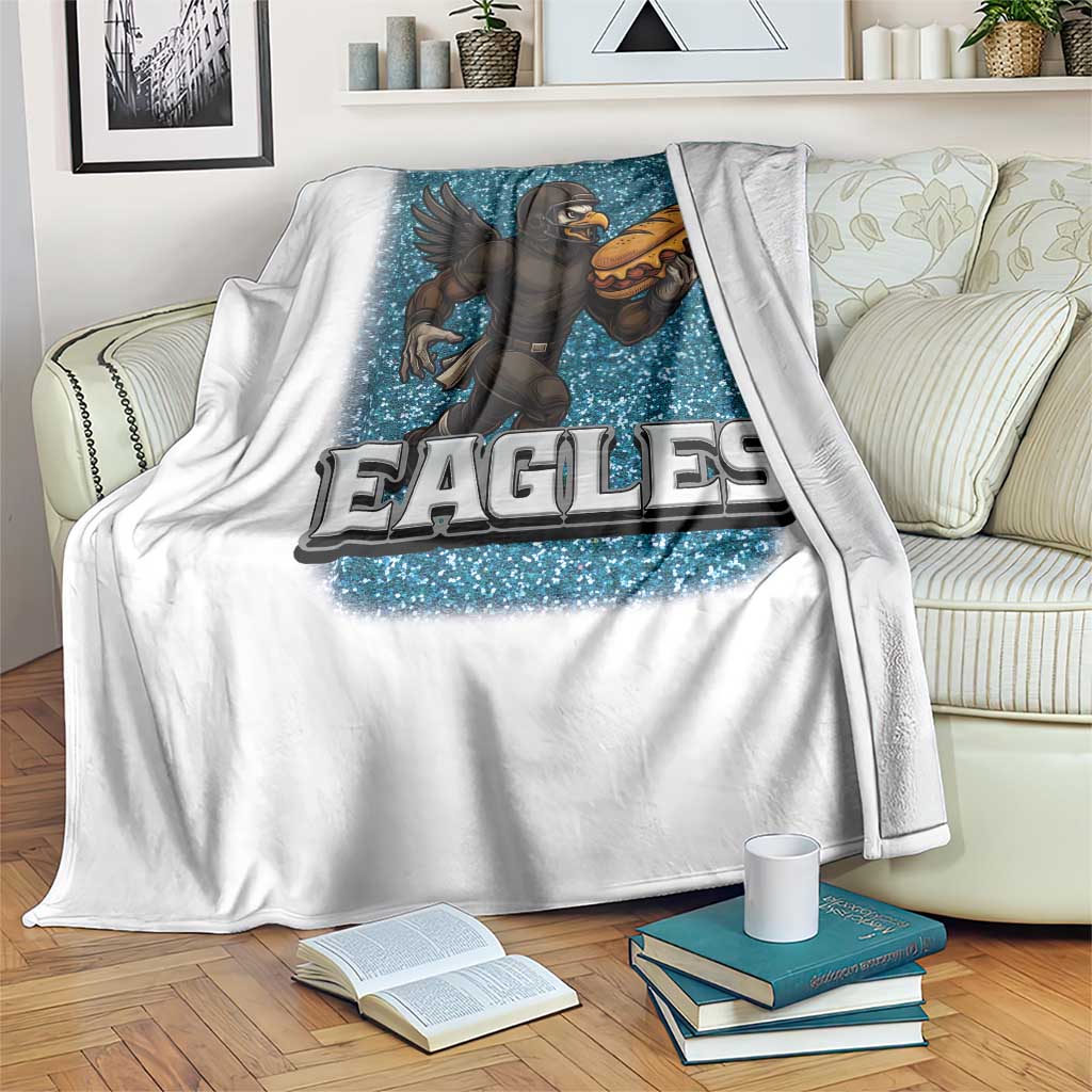 Funny Eagle With Cheesesteak Throw Blanket Football Glitter Print - Wonder Print Shop