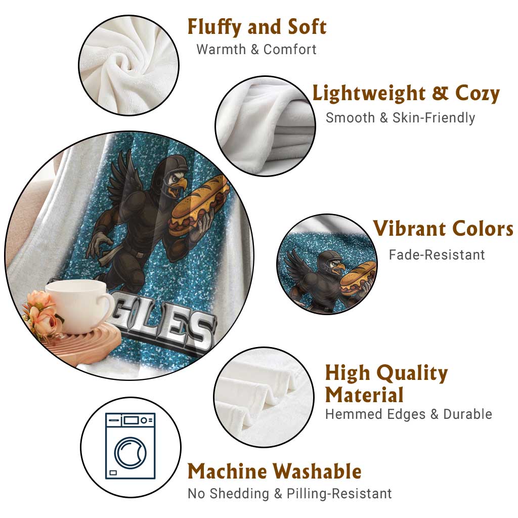 Funny Eagle With Cheesesteak Throw Blanket Football Glitter Print - Wonder Print Shop