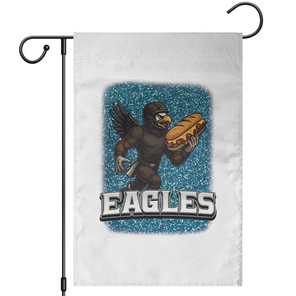 Funny Eagle With Cheesesteak Garden Flag Football Glitter Print - Wonder Print Shop