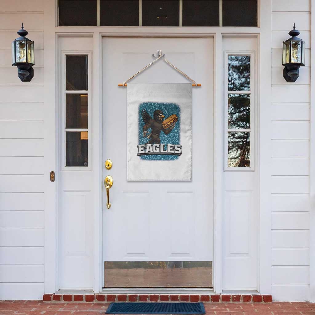 Funny Eagle With Cheesesteak Garden Flag Football Glitter Print - Wonder Print Shop