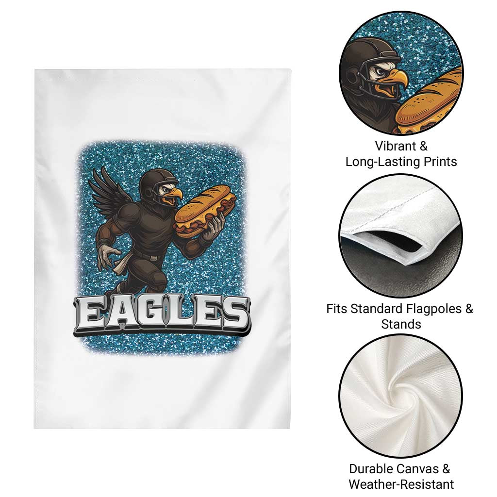 Funny Eagle With Cheesesteak Garden Flag Football Glitter Print - Wonder Print Shop