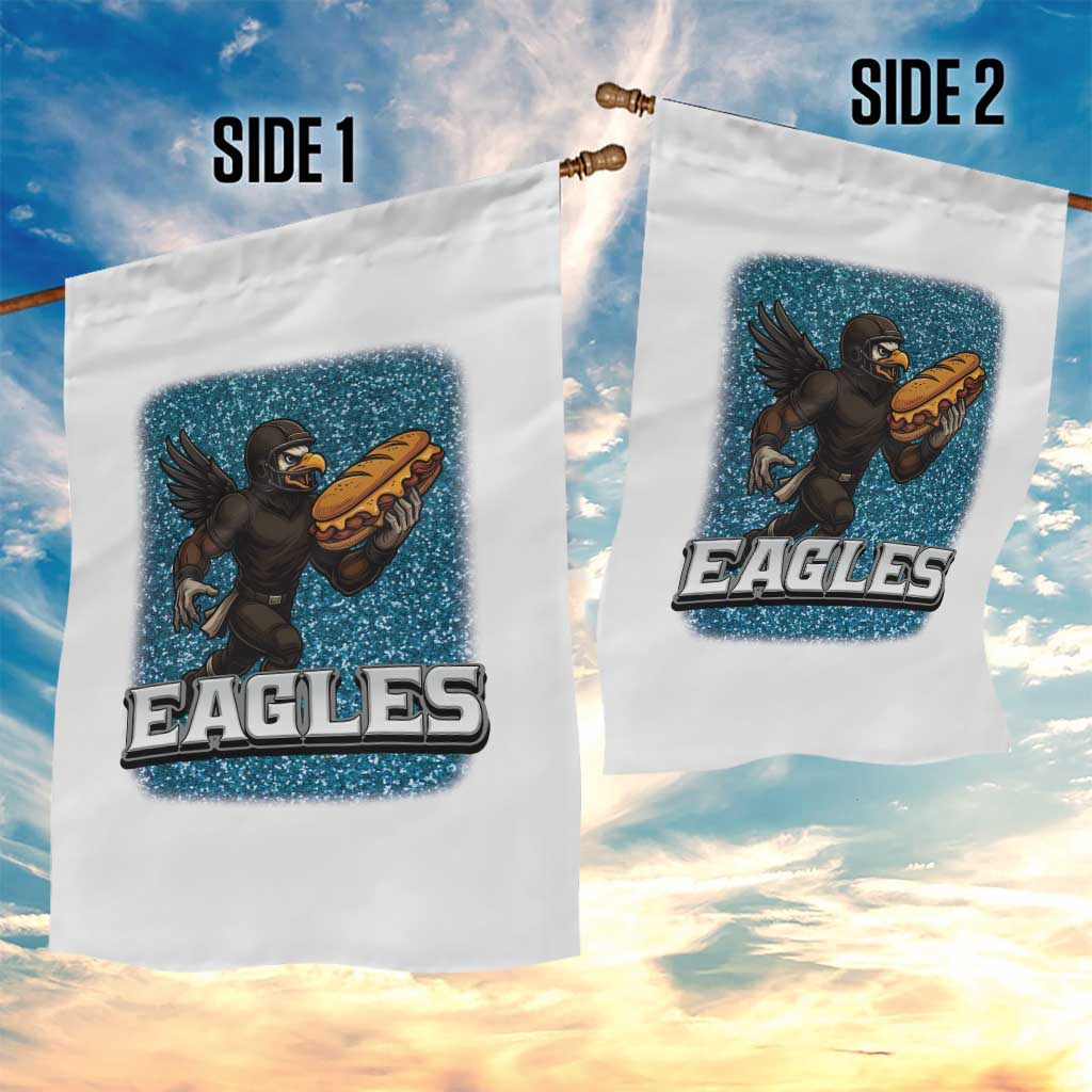 Funny Eagle With Cheesesteak Garden Flag Football Glitter Print - Wonder Print Shop