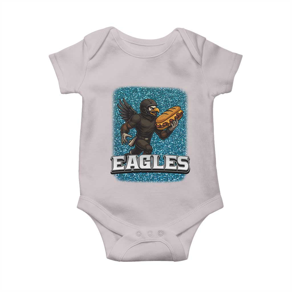 Funny Eagle With Cheesesteak Baby Onesie Football Glitter Print - Wonder Print Shop