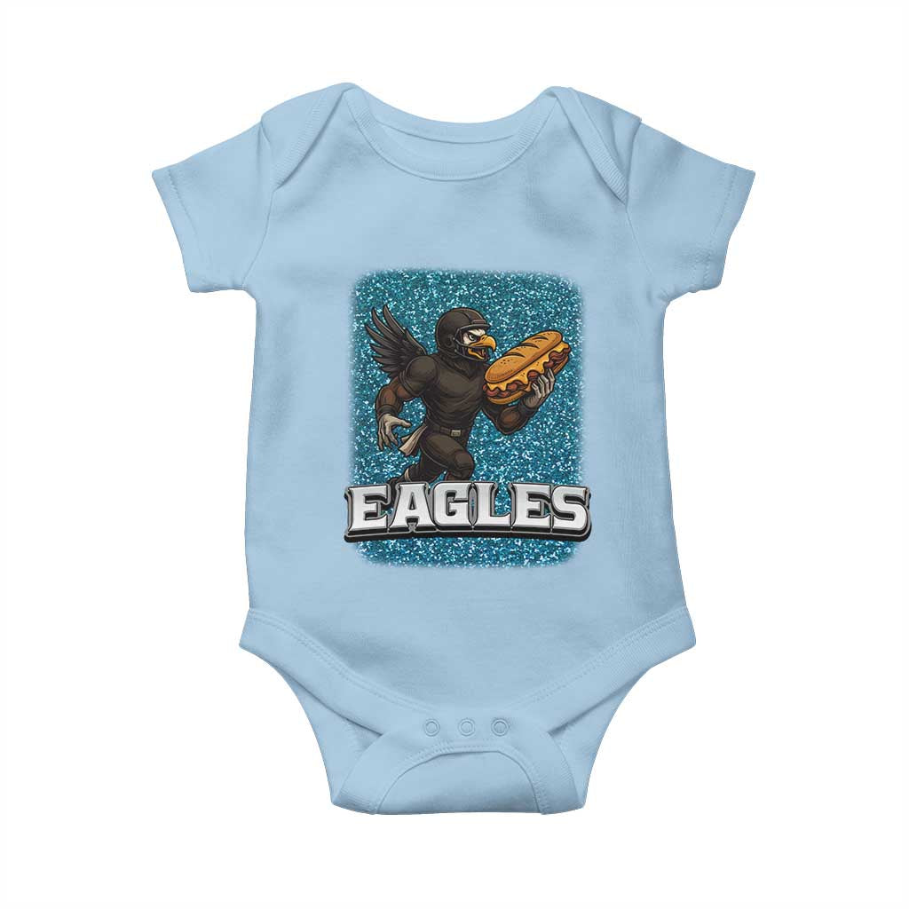Funny Eagle With Cheesesteak Baby Onesie Football Glitter Print - Wonder Print Shop