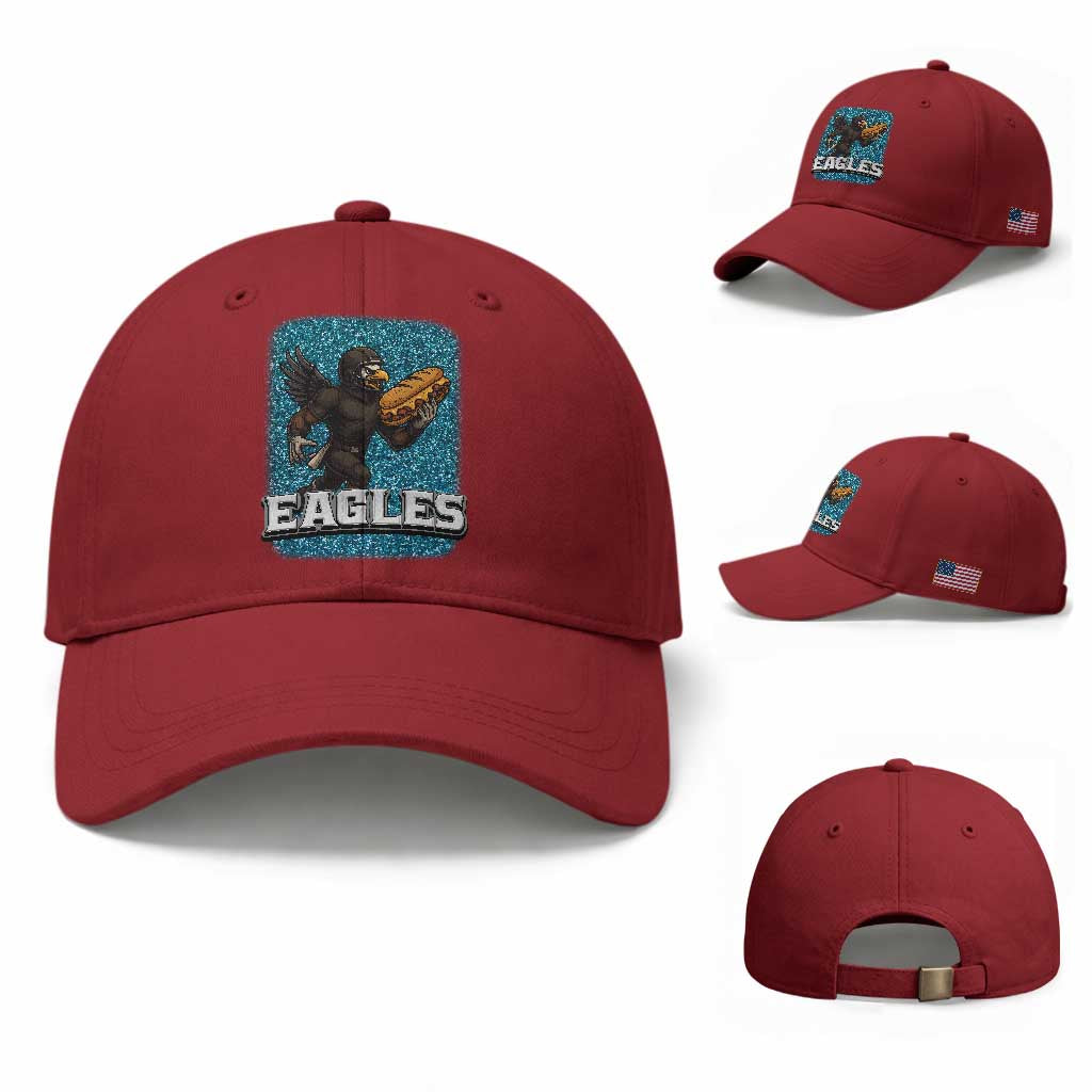 Funny Eagle With Cheesesteak Baseball Cap Football Glitter Print