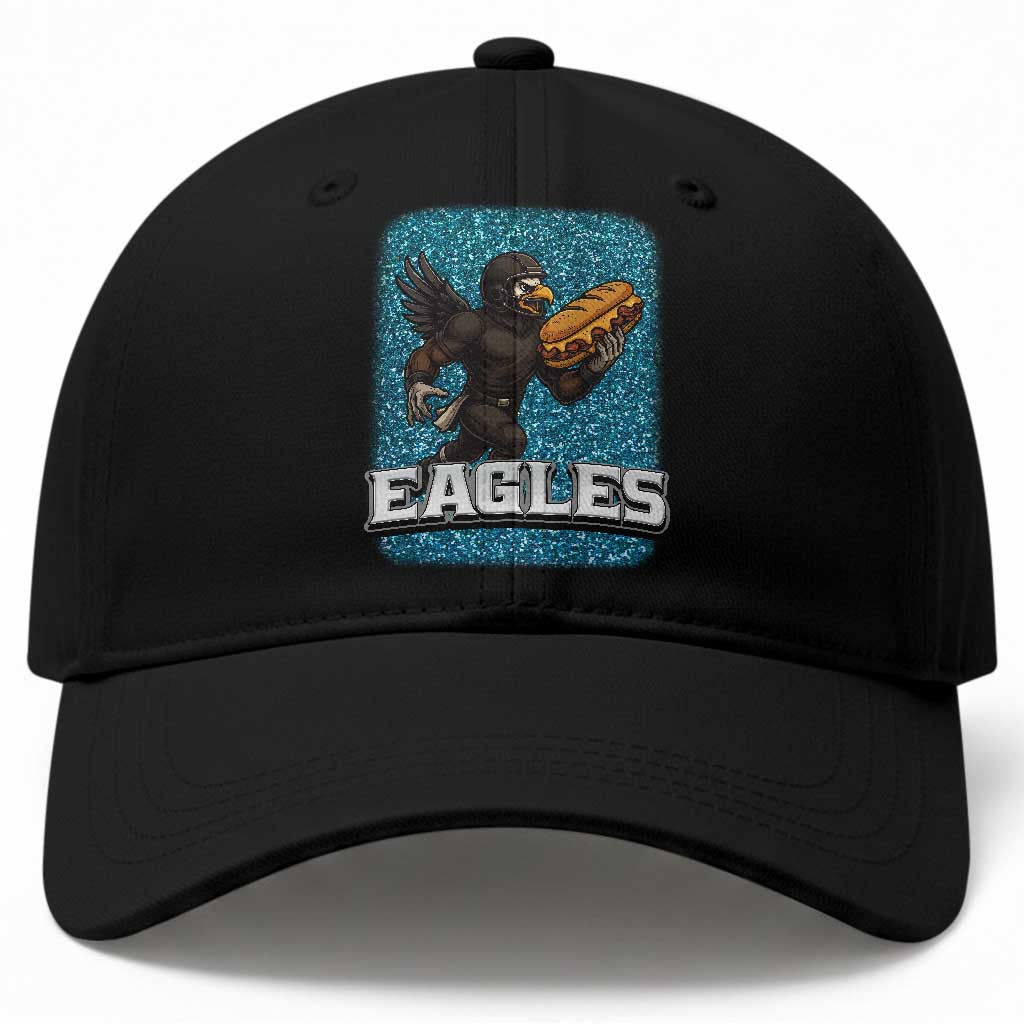 Funny Eagle With Cheesesteak Baseball Cap Football Glitter Print