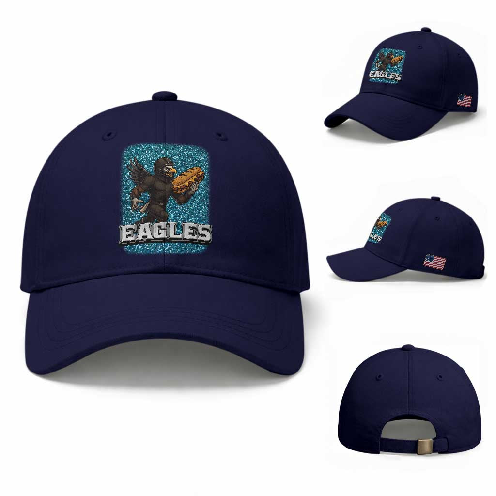 Funny Eagle With Cheesesteak Baseball Cap Football Glitter Print