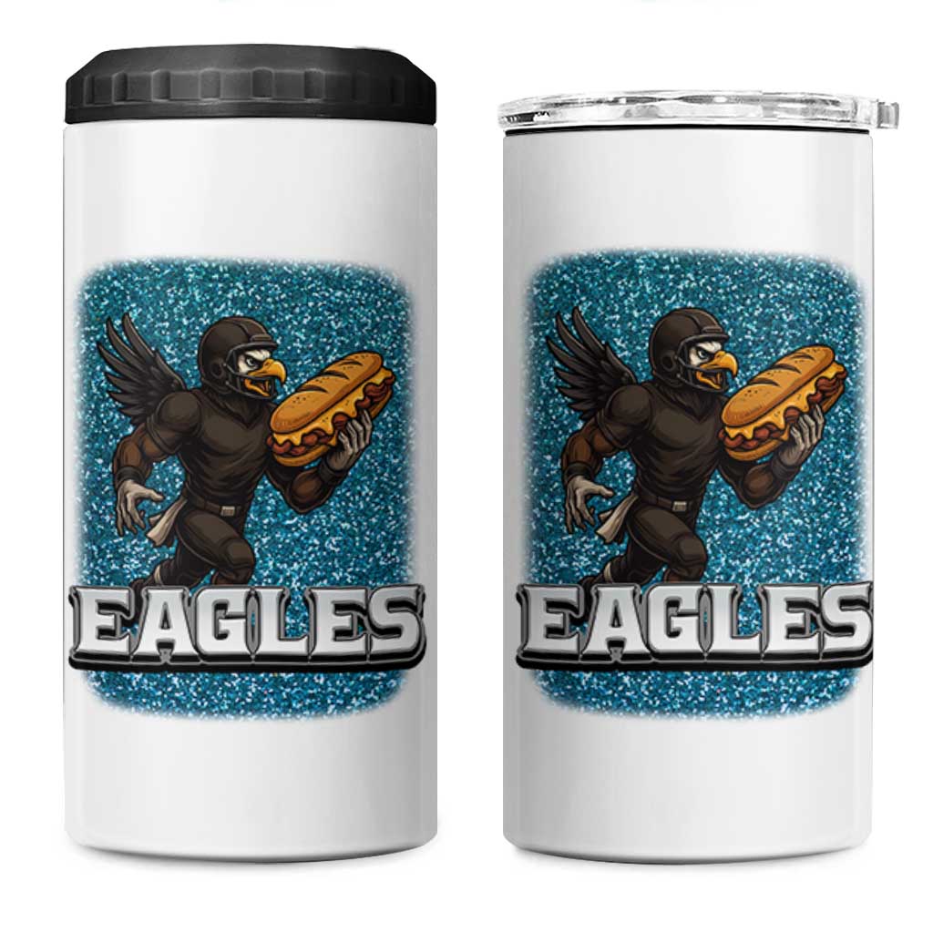 Funny Eagle With Cheesesteak 4 in 1 Can Cooler Tumbler Football Glitter Print - Wonder Print Shop