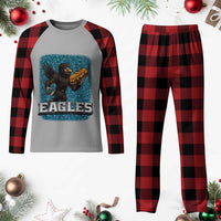 Funny Eagle With Cheesesteak Plaid Pajama Set Football Glitter Print - Wonder Print Shop
