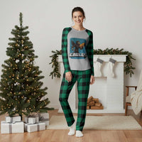 Funny Eagle With Cheesesteak Plaid Pajama Set Football Glitter Print - Wonder Print Shop