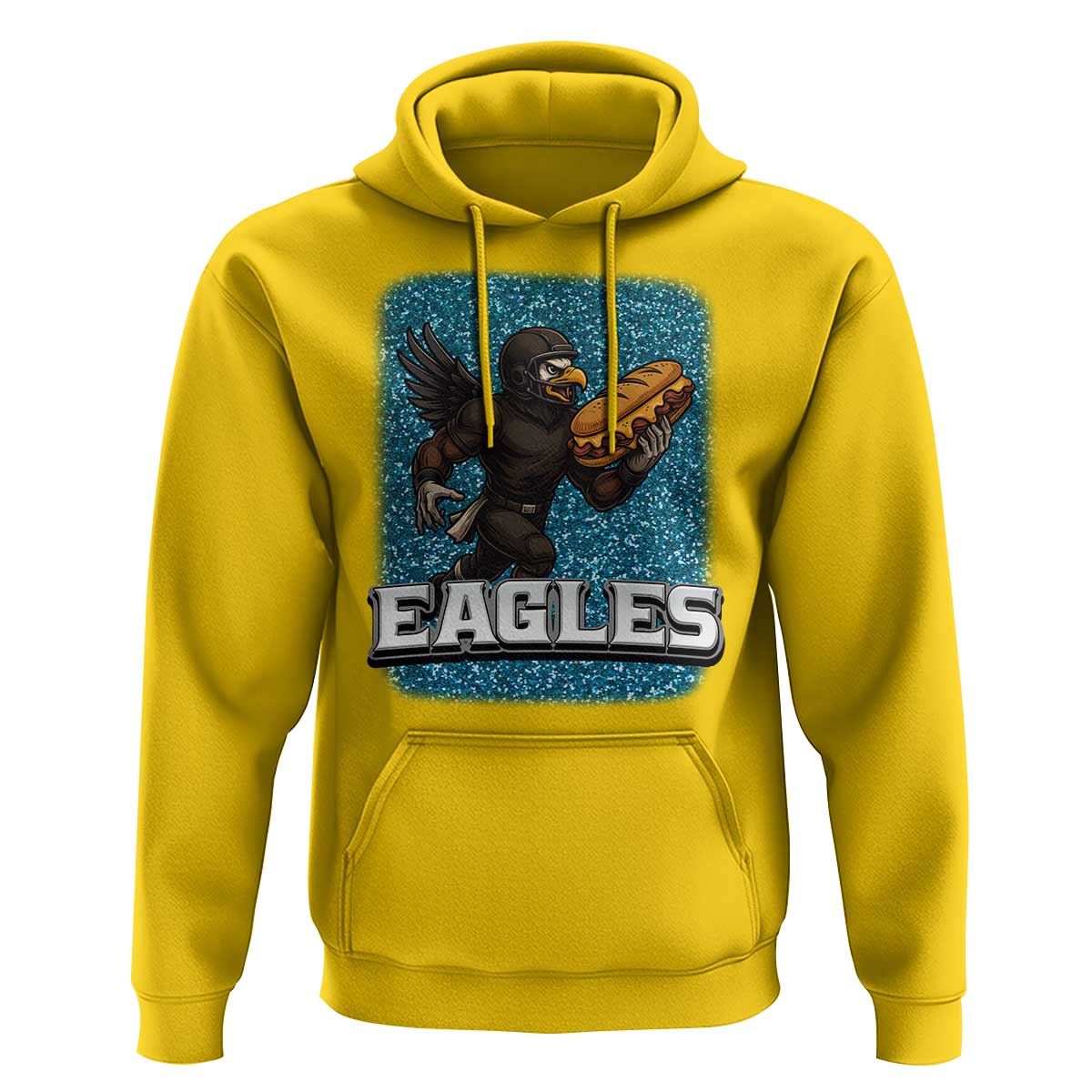 Funny Eagle With Cheesesteak Hoodie Football Glitter Print - Wonder Print Shop