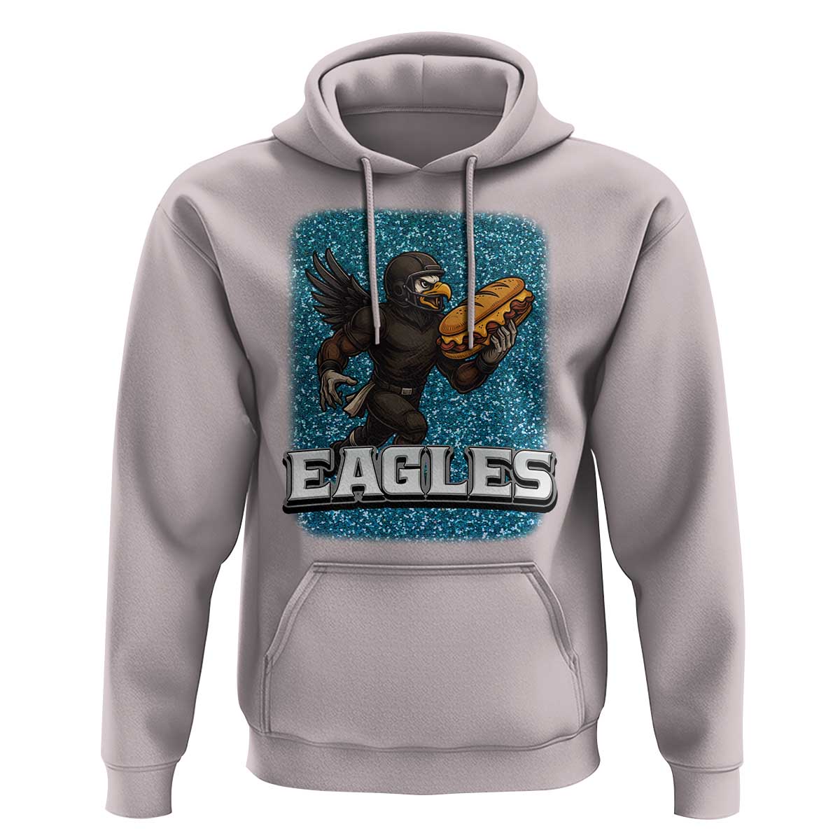 Funny Eagle With Cheesesteak Hoodie Football Glitter Print - Wonder Print Shop