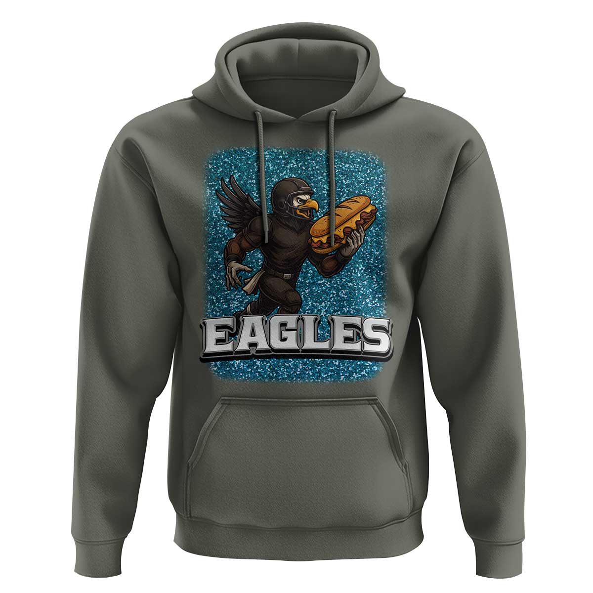 Funny Eagle With Cheesesteak Hoodie Football Glitter Print - Wonder Print Shop