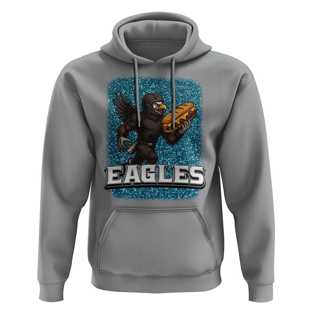 Funny Eagle With Cheesesteak Hoodie Football Glitter Print - Wonder Print Shop