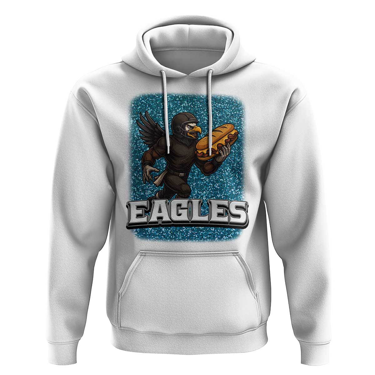 Funny Eagle With Cheesesteak Hoodie Football Glitter Print - Wonder Print Shop