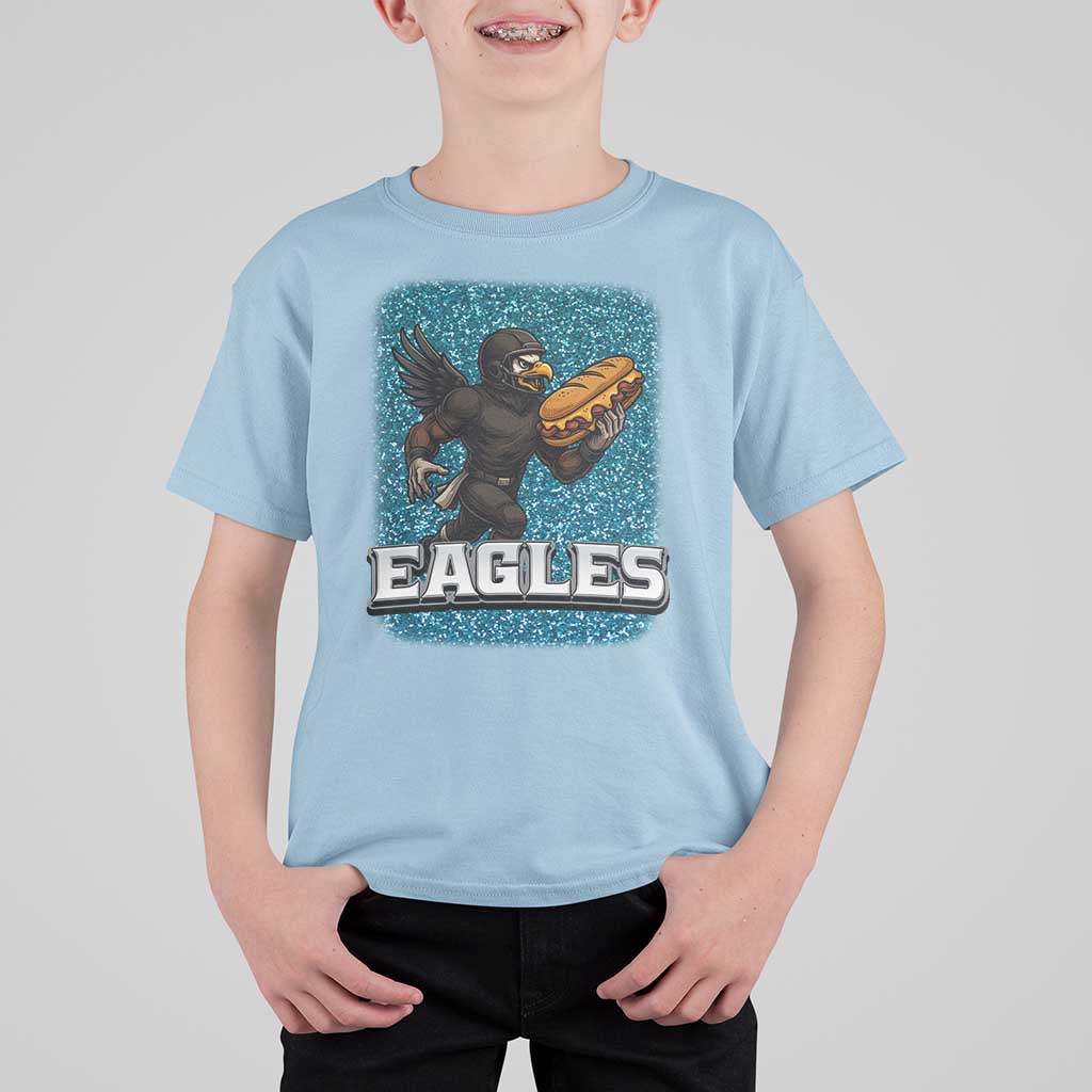 Funny Eagle With Cheesesteak T Shirt For Kid Football Glitter Print - Wonder Print Shop