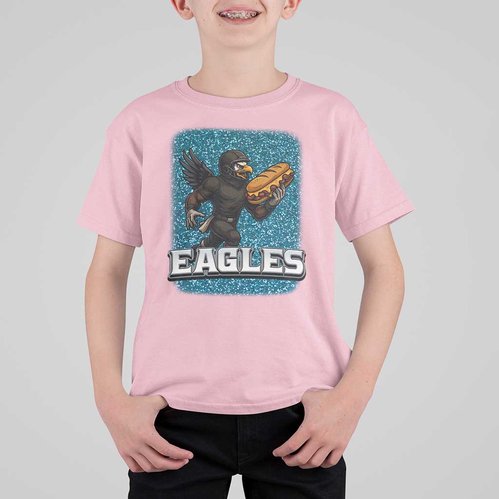 Funny Eagle With Cheesesteak T Shirt For Kid Football Glitter Print - Wonder Print Shop