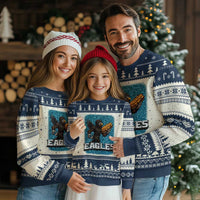 Funny Eagle With Cheesesteak Ugly Christmas Sweater Football Glitter Print - Wonder Print Shop