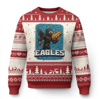 Funny Eagle With Cheesesteak Ugly Christmas Sweater Football Glitter Print - Wonder Print Shop