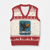 Funny Eagle With Cheesesteak V-Neck Knit Sweater Vest Football Glitter Print - Wonder Print Shop