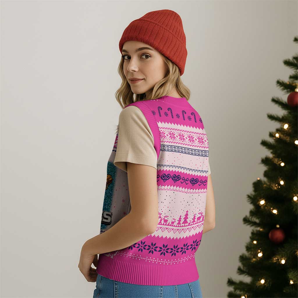 Funny Eagle With Cheesesteak V-Neck Knit Sweater Vest Football Glitter Print - Wonder Print Shop