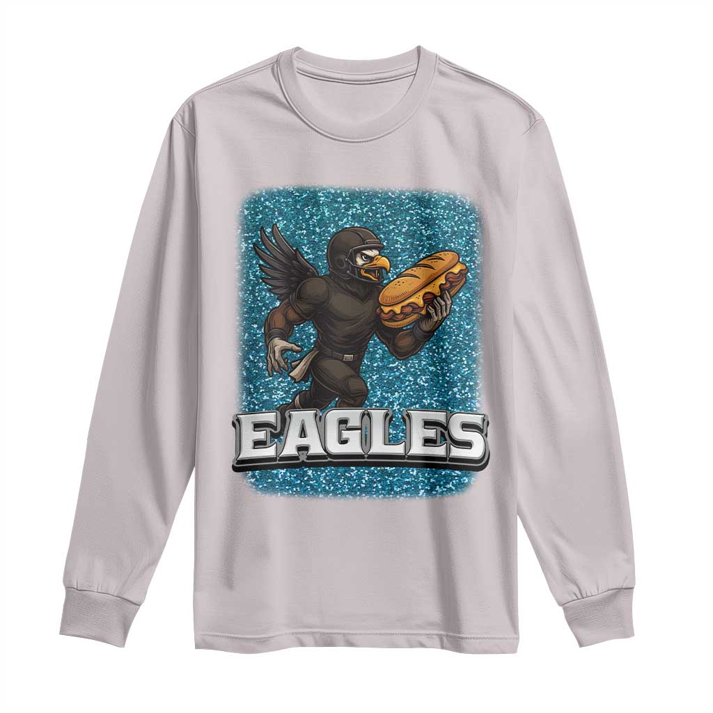 Funny Eagle With Cheesesteak Long Sleeve Shirt Football Glitter Print - Wonder Print Shop