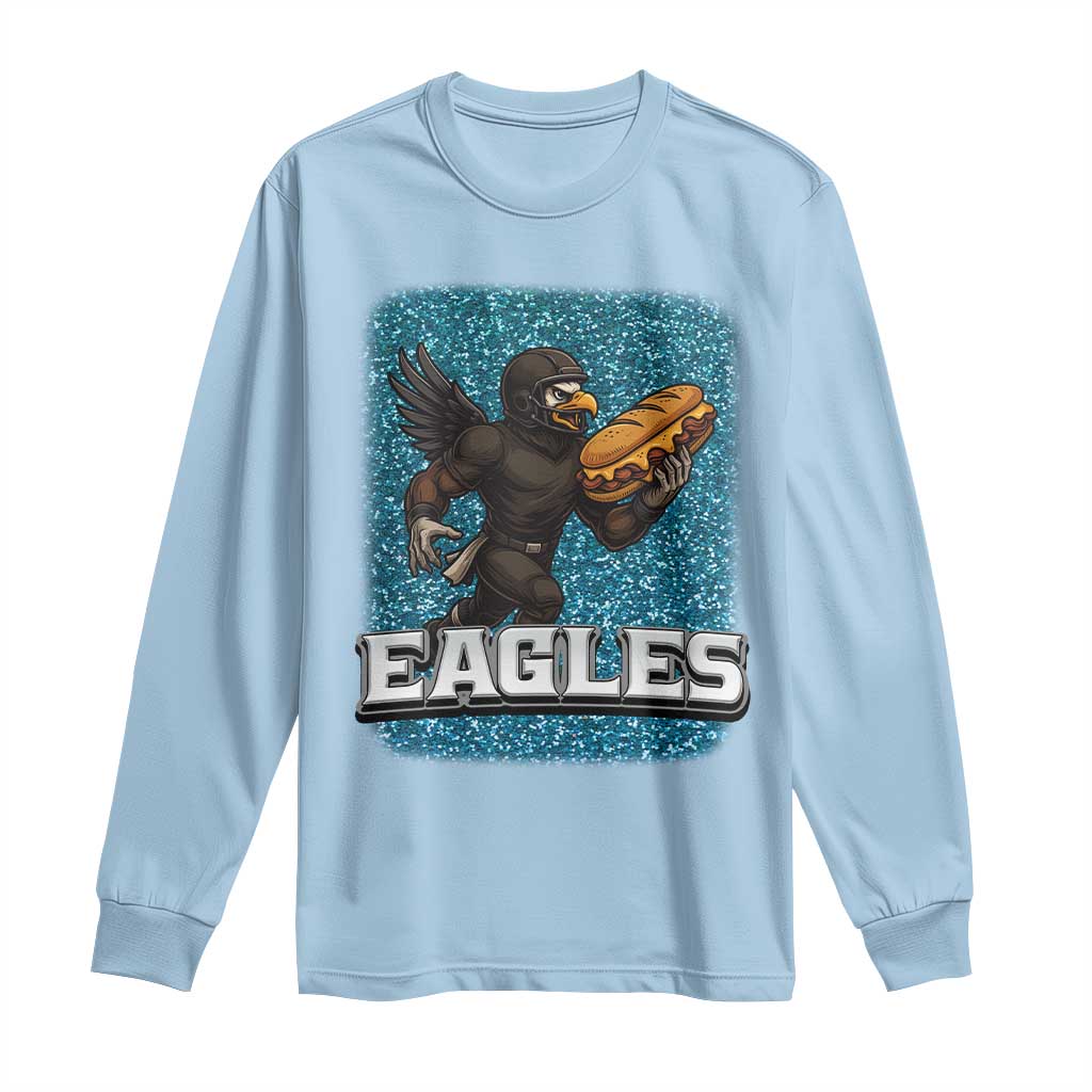 Funny Eagle With Cheesesteak Long Sleeve Shirt Football Glitter Print - Wonder Print Shop