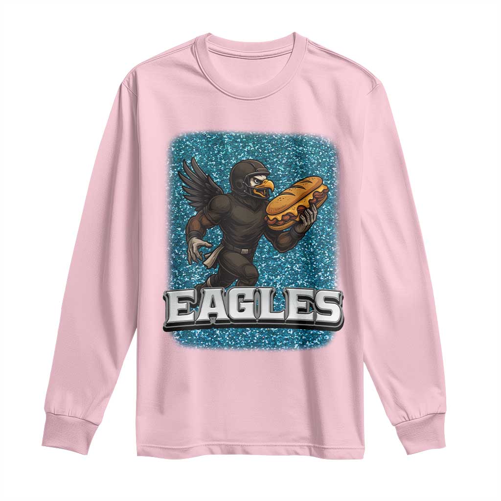 Funny Eagle With Cheesesteak Long Sleeve Shirt Football Glitter Print - Wonder Print Shop