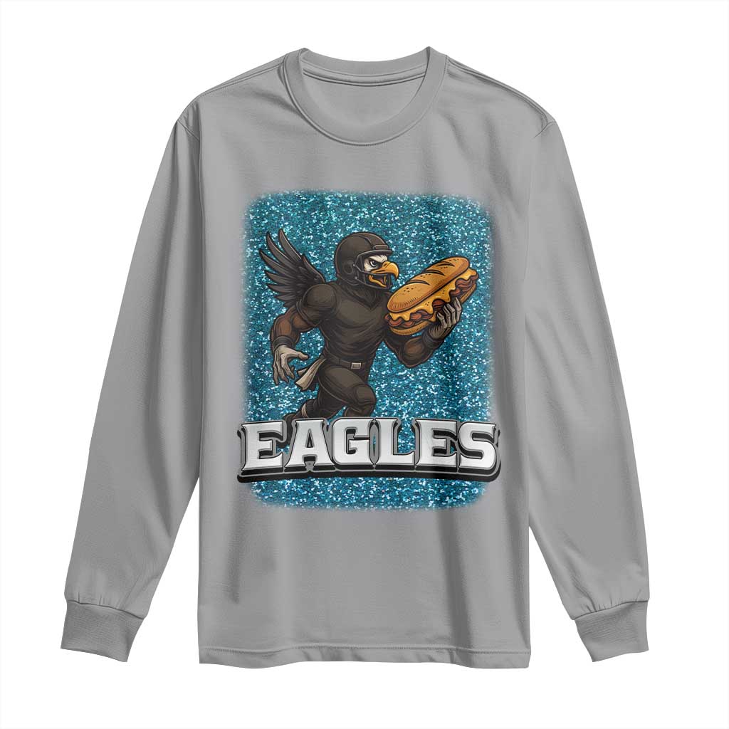 Funny Eagle With Cheesesteak Long Sleeve Shirt Football Glitter Print - Wonder Print Shop