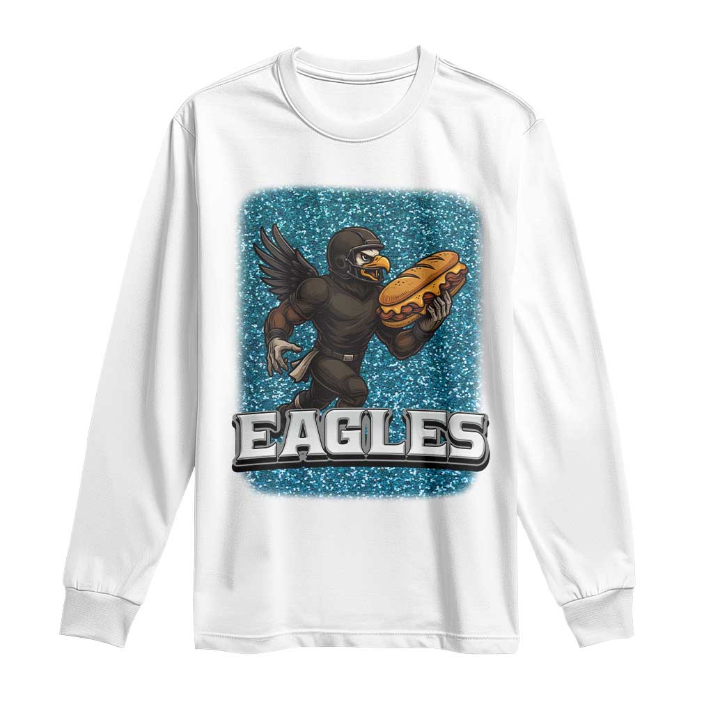 Funny Eagle With Cheesesteak Long Sleeve Shirt Football Glitter Print - Wonder Print Shop
