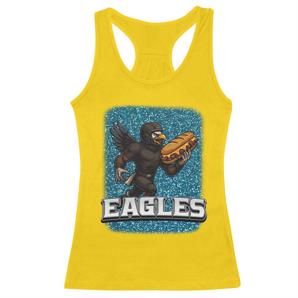 Funny Eagle With Cheesesteak Racerback Tank Top Football Glitter Print - Wonder Print Shop