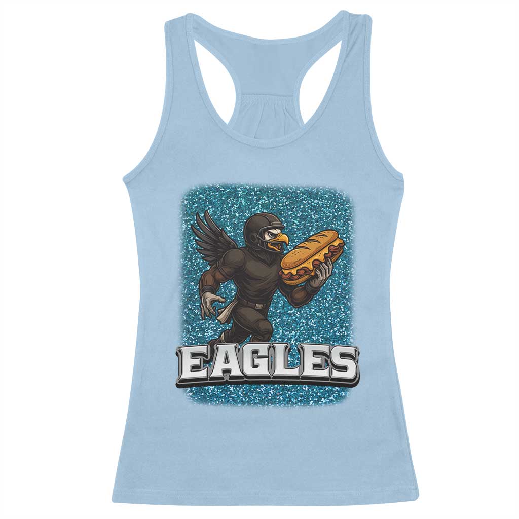 Funny Eagle With Cheesesteak Racerback Tank Top Football Glitter Print - Wonder Print Shop