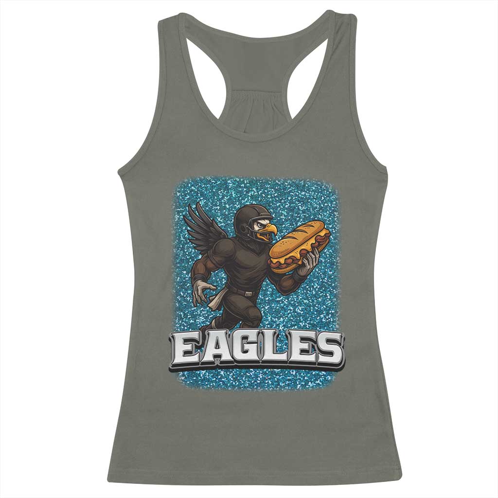 Funny Eagle With Cheesesteak Racerback Tank Top Football Glitter Print - Wonder Print Shop