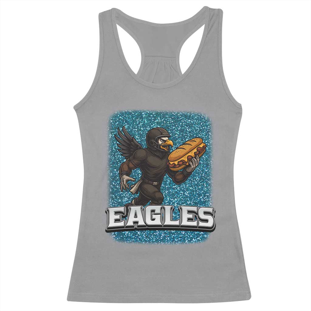 Funny Eagle With Cheesesteak Racerback Tank Top Football Glitter Print - Wonder Print Shop