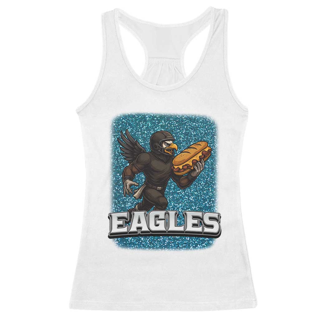 Funny Eagle With Cheesesteak Racerback Tank Top Football Glitter Print - Wonder Print Shop