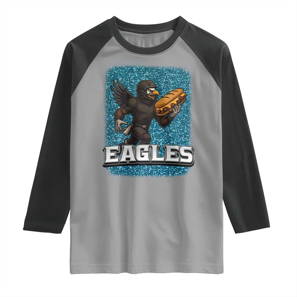 Funny Eagle With Cheesesteak Raglan Shirt Football Glitter Print - Wonder Print Shop