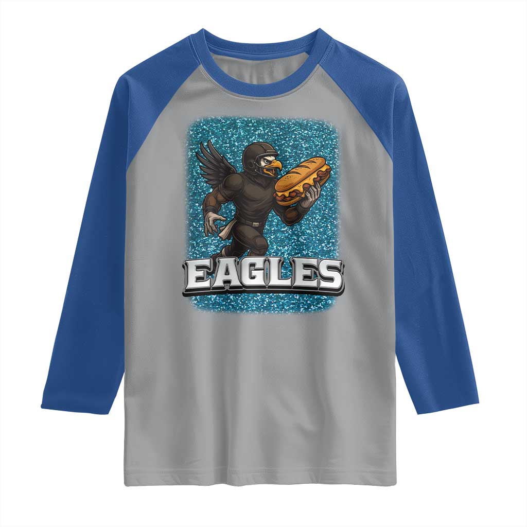 Funny Eagle With Cheesesteak Raglan Shirt Football Glitter Print - Wonder Print Shop