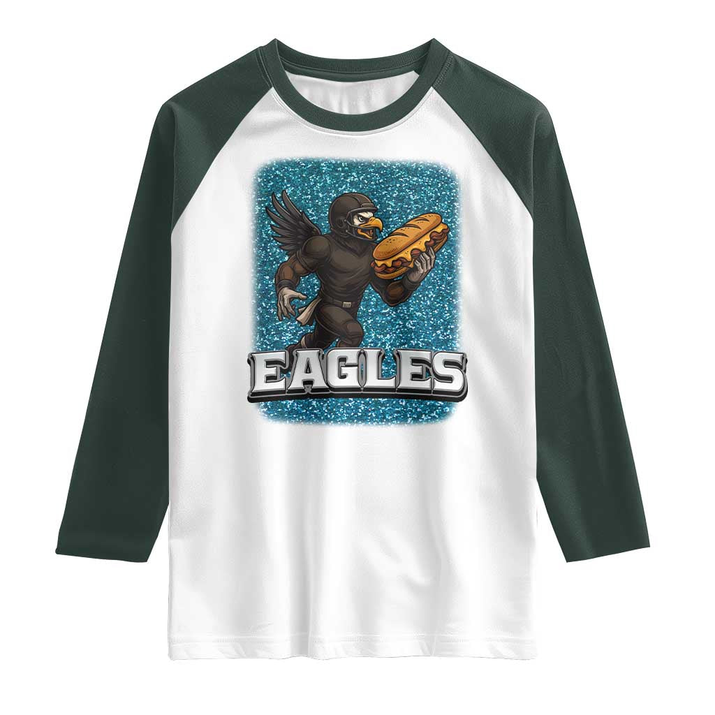Funny Eagle With Cheesesteak Raglan Shirt Football Glitter Print - Wonder Print Shop