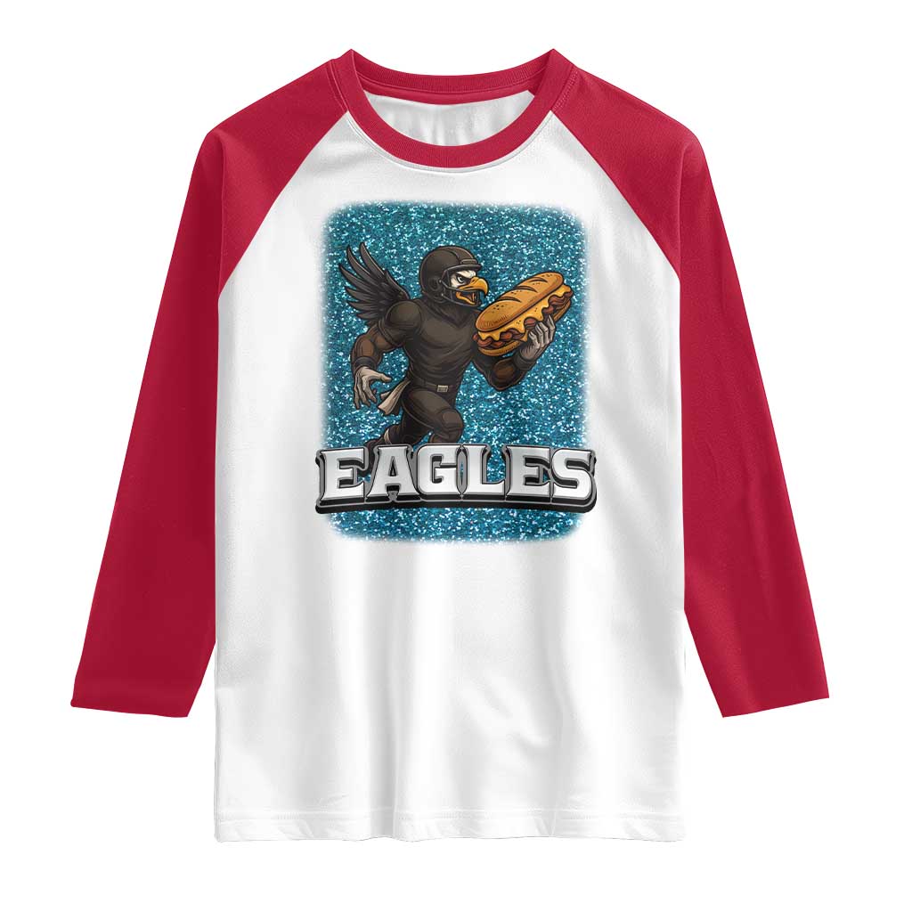 Funny Eagle With Cheesesteak Raglan Shirt Football Glitter Print - Wonder Print Shop