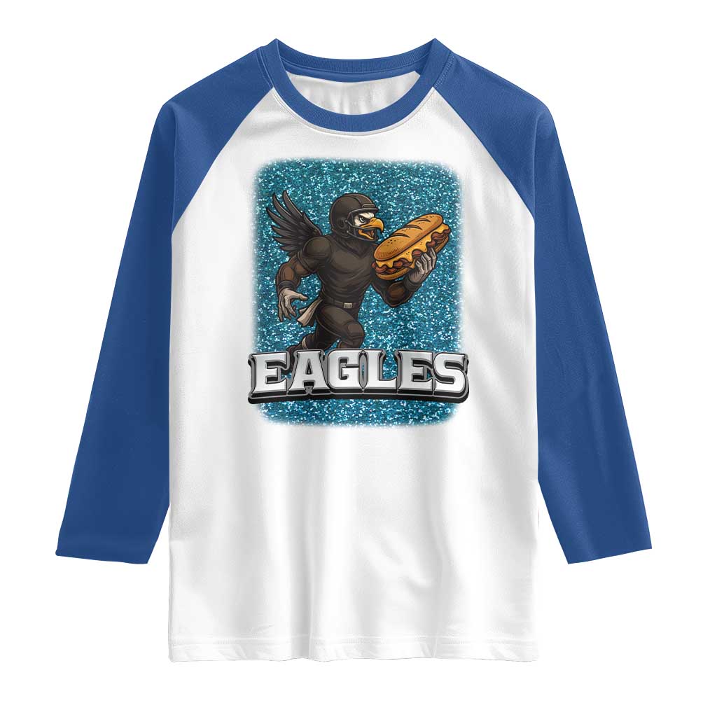 Funny Eagle With Cheesesteak Raglan Shirt Football Glitter Print - Wonder Print Shop