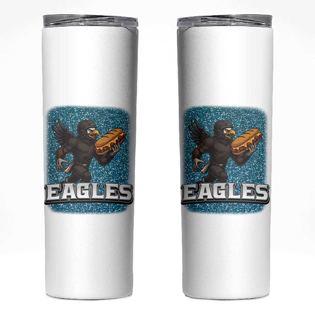 Funny Eagle With Cheesesteak Skinny Tumbler Football Glitter Print - Wonder Print Shop