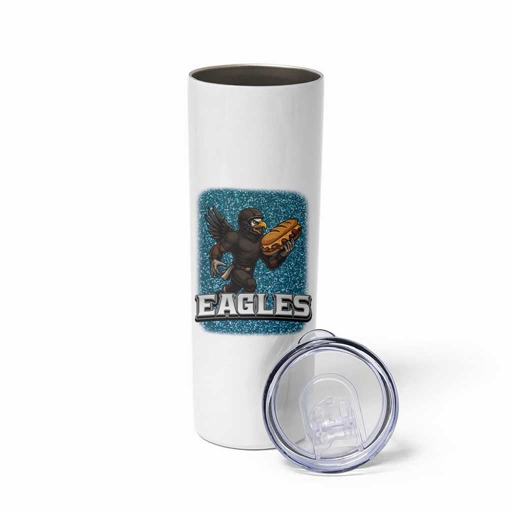 Funny Eagle With Cheesesteak Skinny Tumbler Football Glitter Print - Wonder Print Shop