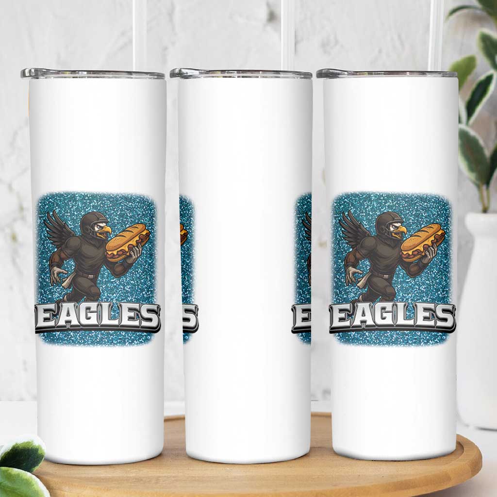 Funny Eagle With Cheesesteak Skinny Tumbler Football Glitter Print - Wonder Print Shop