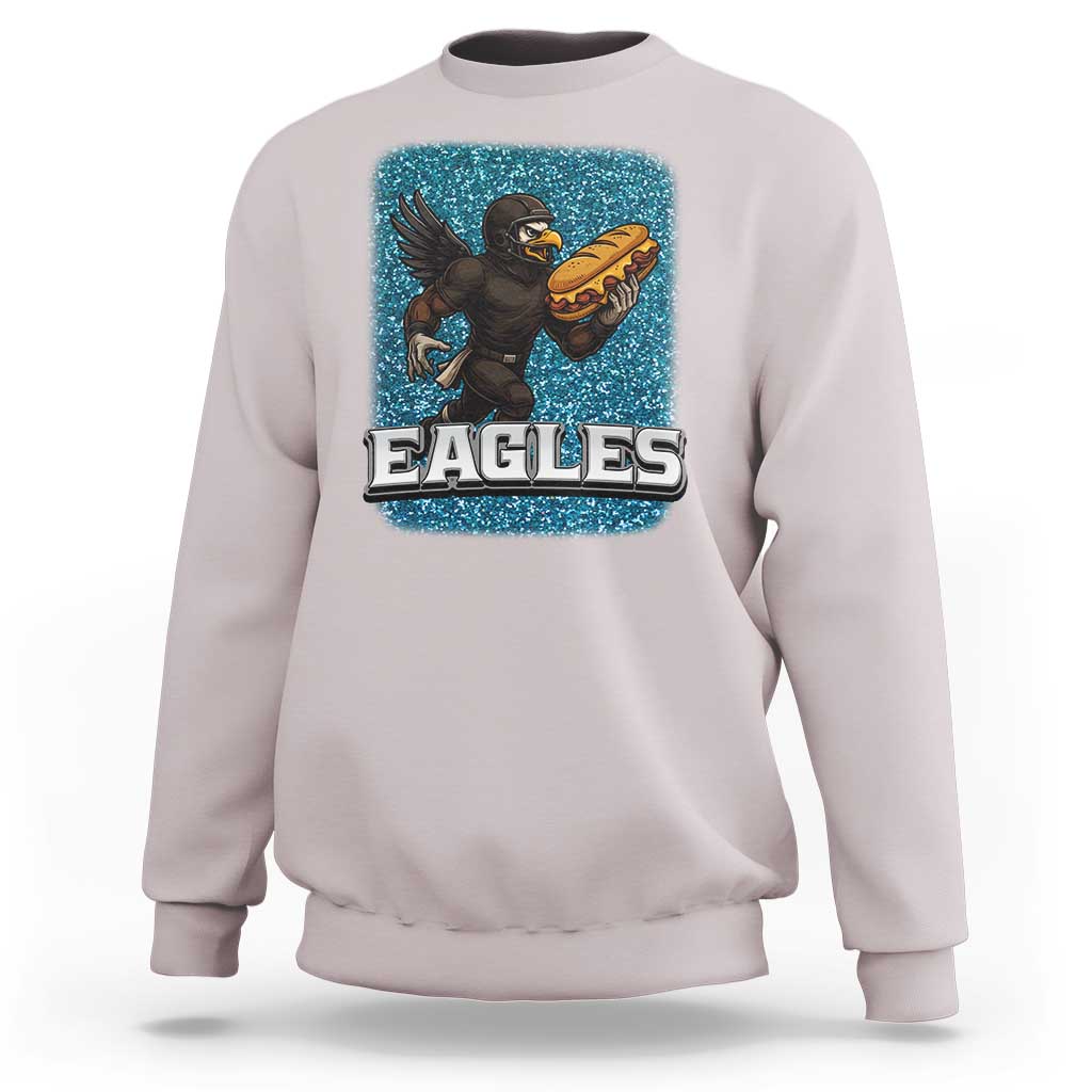 Funny Eagle With Cheesesteak Sweatshirt Football Glitter Print - Wonder Print Shop