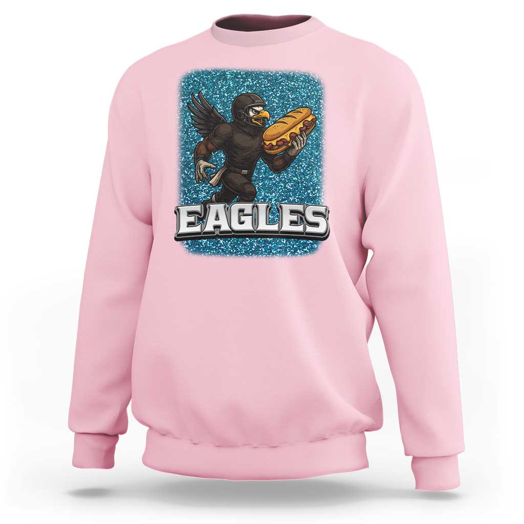 Funny Eagle With Cheesesteak Sweatshirt Football Glitter Print - Wonder Print Shop