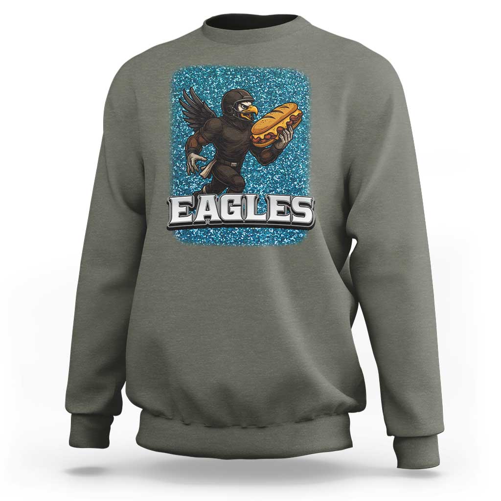 Funny Eagle With Cheesesteak Sweatshirt Football Glitter Print - Wonder Print Shop