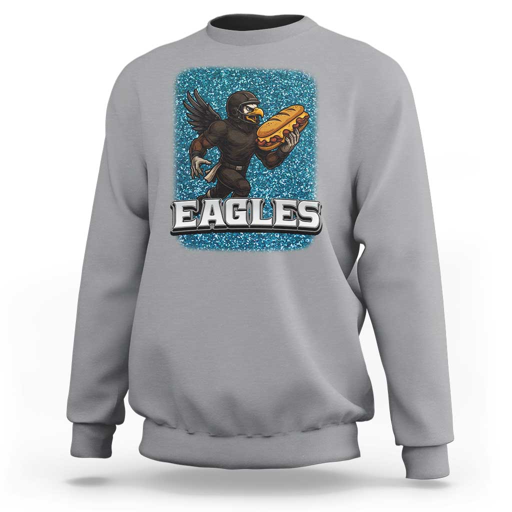 Funny Eagle With Cheesesteak Sweatshirt Football Glitter Print - Wonder Print Shop